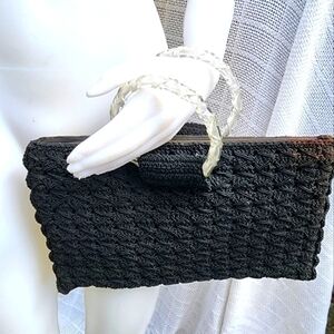 Vintage Lucite‎ Handle Black Maceame style bag